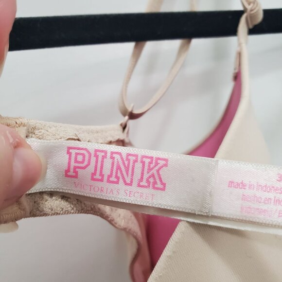 PINK Victoria's Secret Wear Everywhere T-Shirt Lightly Lined Nude Underwire 32D - Picture 3 of 6
